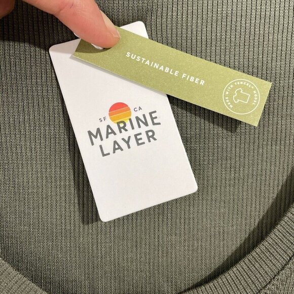 NEW Marine Layer Women's L Long Sleeve Henley Top Ribbed Olive Green - Picture 6 of 7